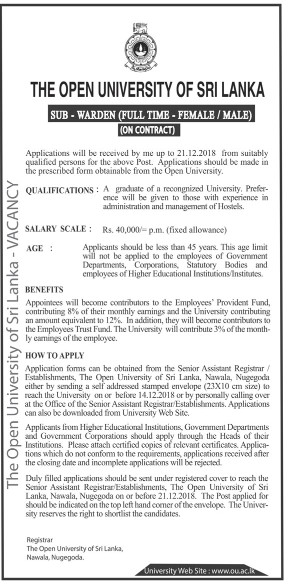 Sub Warden - The Open University of Sri Lanka